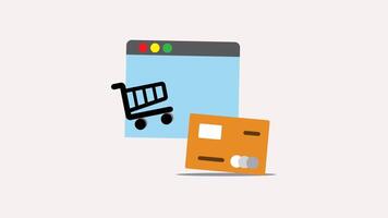Isometric animation Shopping cart, browser window, credit card, online purchase for ecommerce websites, online shopping platforms, digital marketing materials, and financial blogs. video