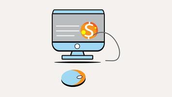 Animation of isometric computer peripherals connected with a dollar coin on a gray background suitable for finance , web marketing, or technology concepts. video