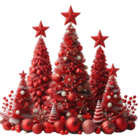 AI-Generated red christmas tree with ornaments png