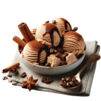 AI-Generated ice cream with coffee beans and cinnamon on a plate png