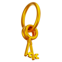 3d rendering golden key icon with cartoon style. Game icon concept png