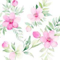 Pink Flowers with Leaves in Watercolor png