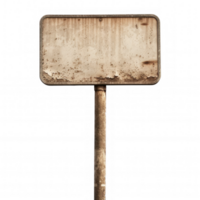 an old rusty sign on a pole on transparent background png