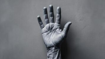 A hand with a black background and white fingers, AI photo