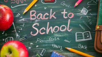 Back to school blackboard chalkboard. School background. Back to school inscription on an blackboard with a colorful background. photo