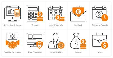 A set of 10 Accounting icons as accounting software, budget, payroll specialist vector