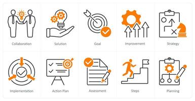 A set of 10 Action Plan icons as collaboration, solution, goal vector