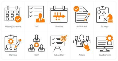 A set of 10 Action Plan icons as meeting schedule, task, timeline vector