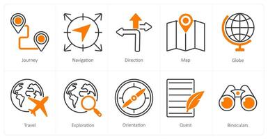 A set of 10 Adventure icons as journey, navigation, direction vector