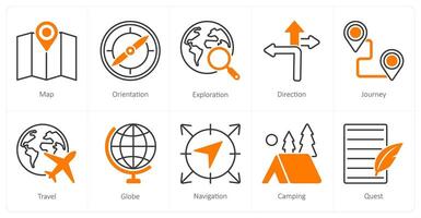 A set of 10 Adventure icons as map, orientation, exploration vector