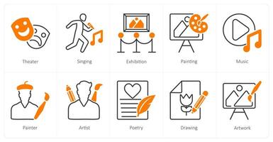 A set of 10 art icons as theater, singing, exhibition vector