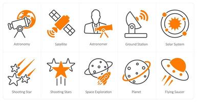 A set of 10 Astronomy icons as astronomy, satellite, astronomer vector