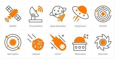 A set of 10 Astronomy icons as satellite, ground station, space exploration vector