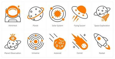 A set of 10 Astronomy icons as astronaut, planet, solar system vector