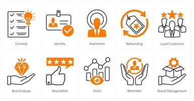 A set of 10 Branding icons as identity, awareness, rebranding vector