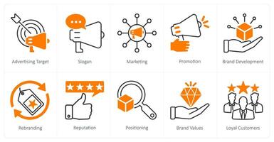 A set of 10 Branding icons as advertising target, slogan, marketing vector