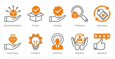 A set of 10 Branding icons as brand development, product, branding vector