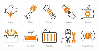 A set of 10 Car icons as engine, piston, damper vector