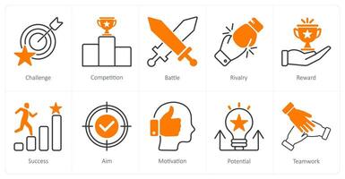 A set of 10 Challenge icons as challenge, competition, battle vector