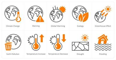 A set of 10 Climate Change icons as climate change, warning, global warming vector