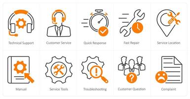 A set of 10 Customer Service icons as technical support, customer service, quick response vector