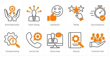 A set of 10 Customer Service icons as brand reputation, multi tasking, satisfaction vector