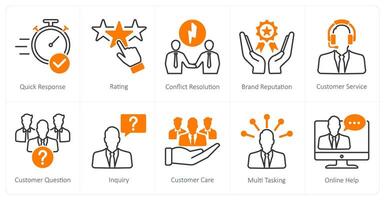 A set of 10 Customer Service icons as quick response, rating, conflict resolution vector