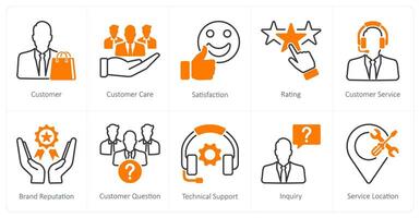 A set of 10 Customer Service icons as customer, customer care, satisfaction vector