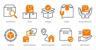 A set of 10 Delivery icons as find product, parcel, package vector
