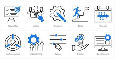 A set of 10 Action Plan icons as action plan, assign, resources vector