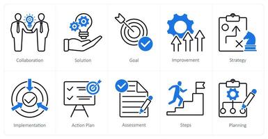 A set of 10 Action Plan icons as collaboration, solution, goal vector