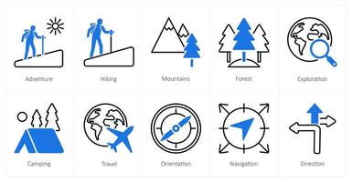 A set of 10 Adventure icons as adventure, hiking, mountains vector