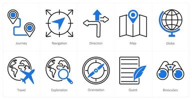 A set of 10 Adventure icons as journey, navigation, direction vector