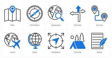 A set of 10 Adventure icons as map, orientation, exploration vector