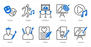 A set of 10 art icons as theater, singing, exhibition vector