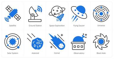 A set of 10 Astronomy icons as satellite, ground station, space exploration vector