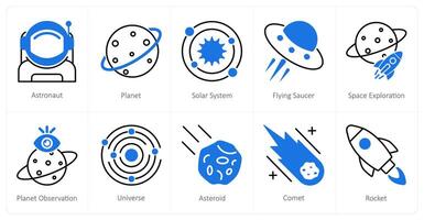 A set of 10 Astronomy icons as astronaut, planet, solar system vector