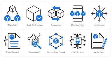 A set of 10 Blockchain icons as blockchain, block confirmation, transaction vector