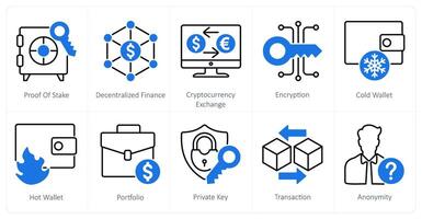 A set of 10 Blockchain icons as proof of stake, decentralized finance, cryptocurrency exchange vector