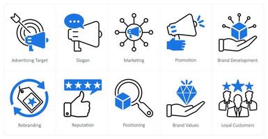 A set of 10 Branding icons as advertising target, slogan, marketing vector