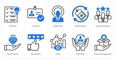 A set of 10 Branding icons as identity, awareness, rebranding vector