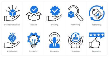 A set of 10 Branding icons as brand development, product, branding vector