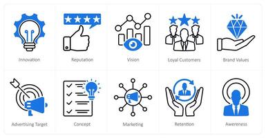 A set of 10 Branding icons as innovation, reputation, vision vector