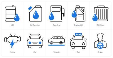 A set of 10 Car icons as oil, oil canister, gasoline vector