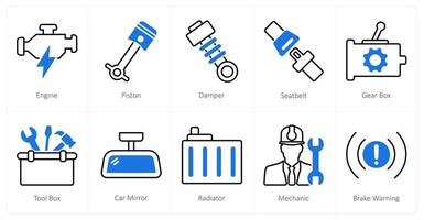 A set of 10 Car icons as engine, piston, damper vector