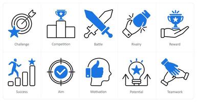 A set of 10 Challenge icons as challenge, competition, battle vector