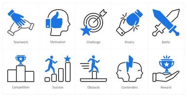 A set of 10 Challenge icons as teamwork, motivation, challenge vector