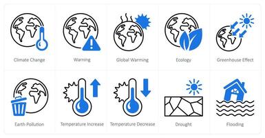 A set of 10 Climate Change icons as climate change, warning, global warming vector