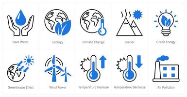 A set of 10 Climate Change icons as save water, ecology, climate change vector