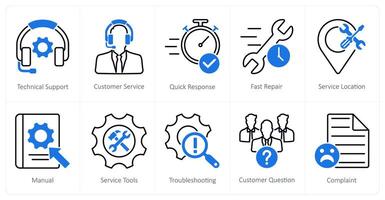 A set of 10 Customer Service icons as technical support, customer service, quick responseservice-3.eps vector